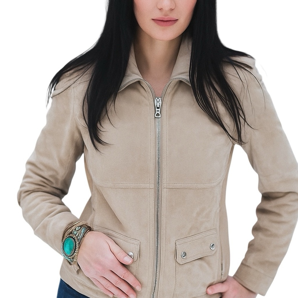 Authentic Prada Leather Motorcycle jacket Zipper Close Jacket Coat Beige